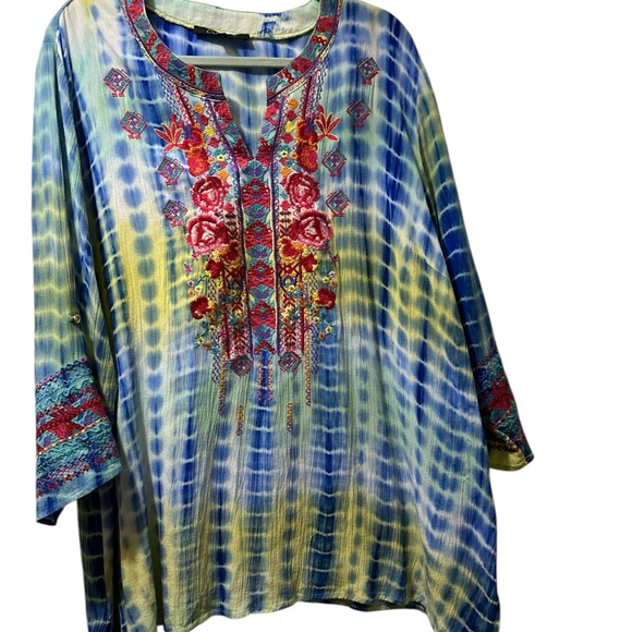 Calessa Embroidered Green and Blue Women's Top - Picture 6 of 10